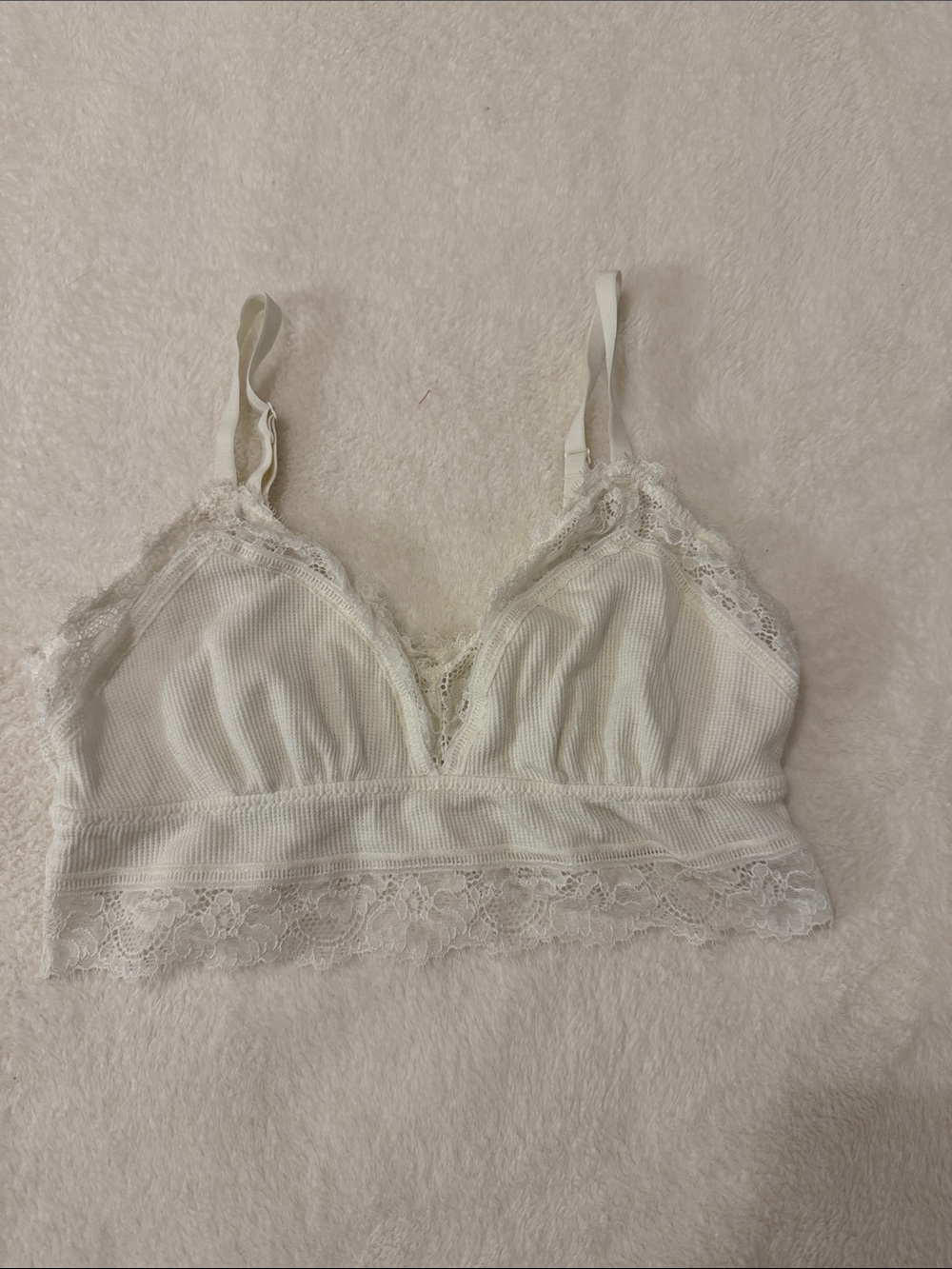 aerie Cream Lace-Trim Ribbed Bralette